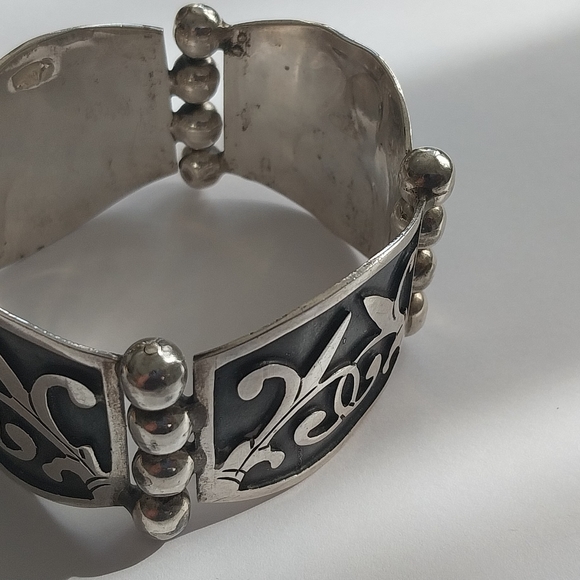 Vintage solid silver floral link panel bracelet - Picture 4 of 13